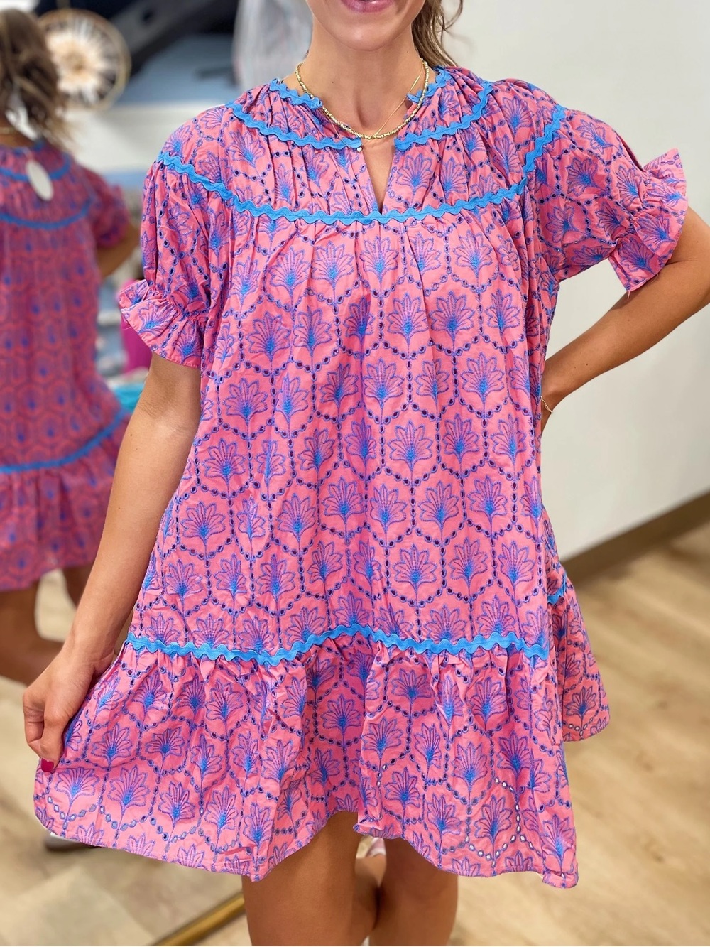 NWT Umgee Floral Embroidered Puff Sleeve Eyelet Dress Size XL NEW